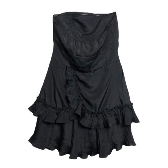 Lulumari Vintage Black Satiny Strapless Mini Length Fit Flare Ruffle Dress Med - Picture 2 of 9